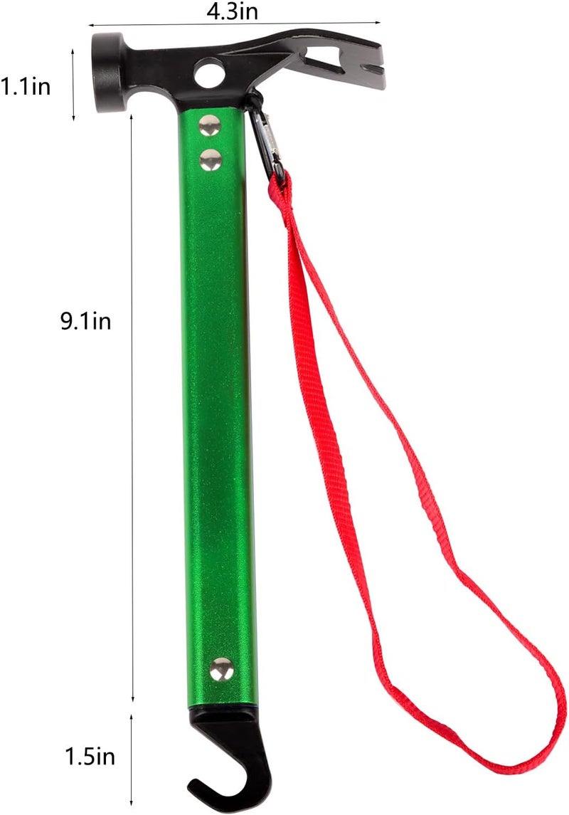 RIY Carbon Steel Aluminum Camping Hammer, 12" Small Lightweight Three-in-One Functional Tent Stake Hammer for Hiking Kit Green - Image 4